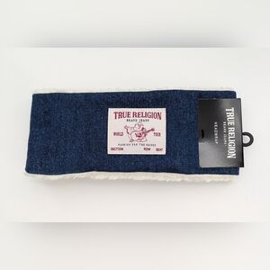 NWT True Religion Blue Jean/Denim Head/Ear Wrap/Warmer w/ Sherpa Lining